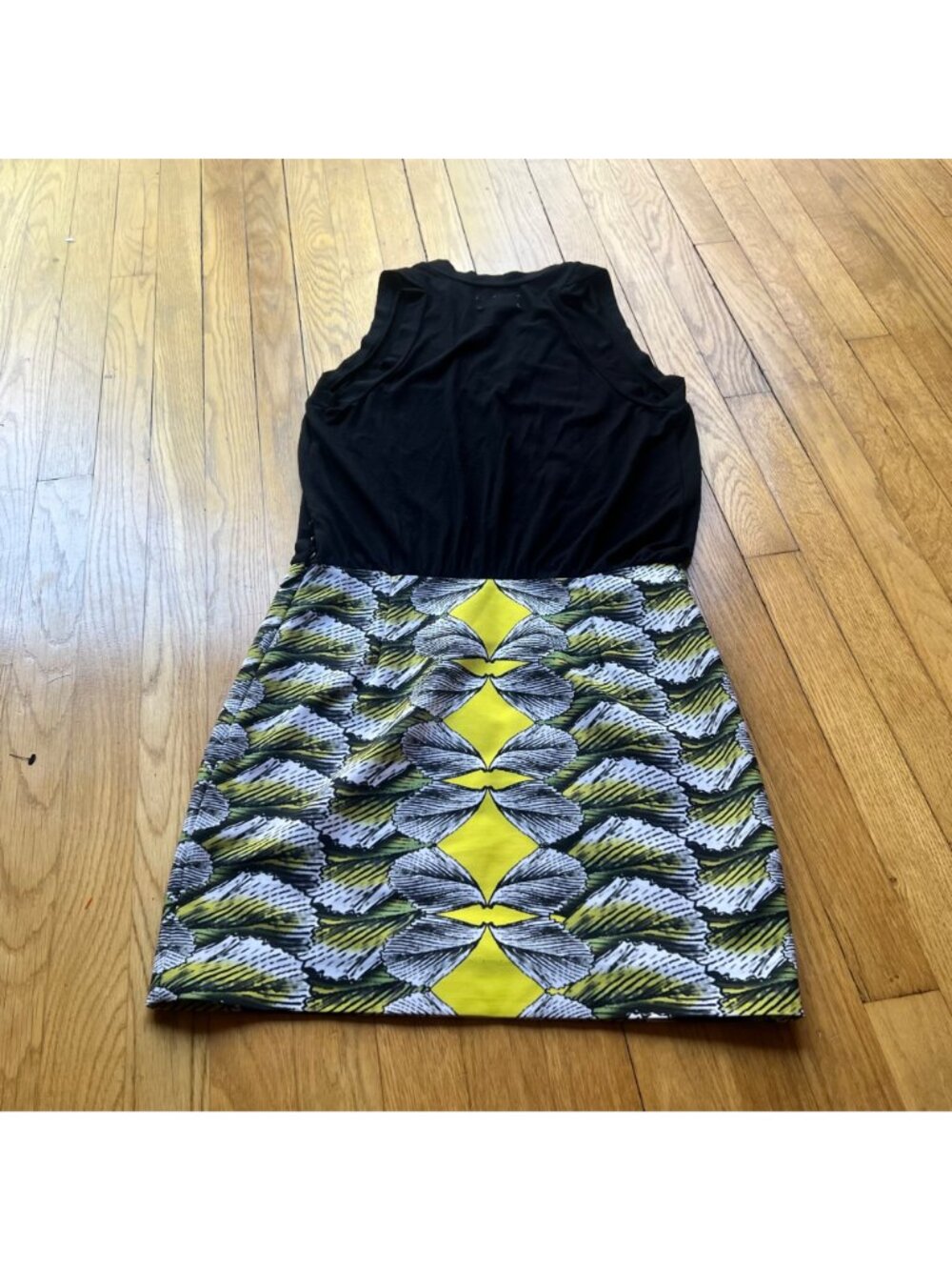 ARTELIER Nicole Miller Size 8 Black Yellow White Geometric Blouson Pencil Dress - Picture 11 of 13